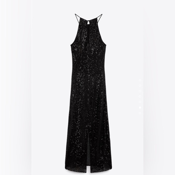 Zara Bloggers Fav Black Sequin Halter Neckline Midi Christmas Holiday Dress Sz L - Picture 5 of 17